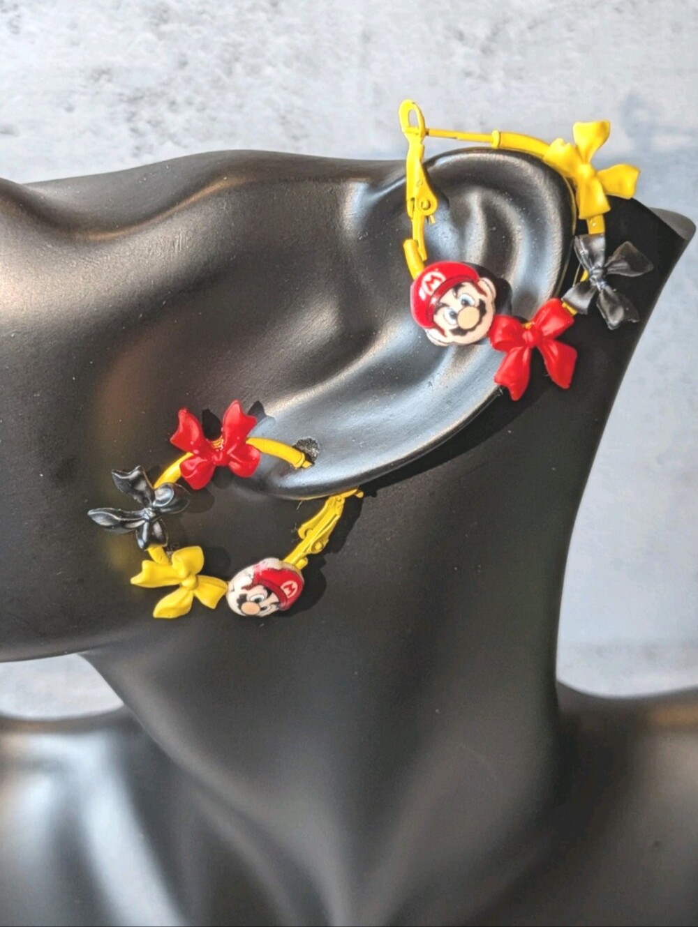 Hand Crafted Yellow, Red & Black Cartoon Bow Earrings For Women And Kids - Picture 13 of 13